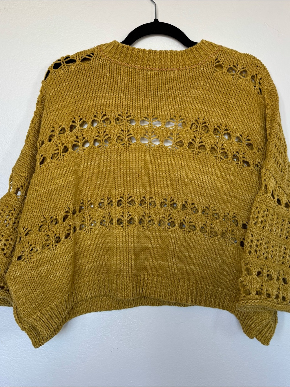 Free People Dreams Tonight Crop Sweater Openwork Knit Pullover Henley - Picture 2 of 8